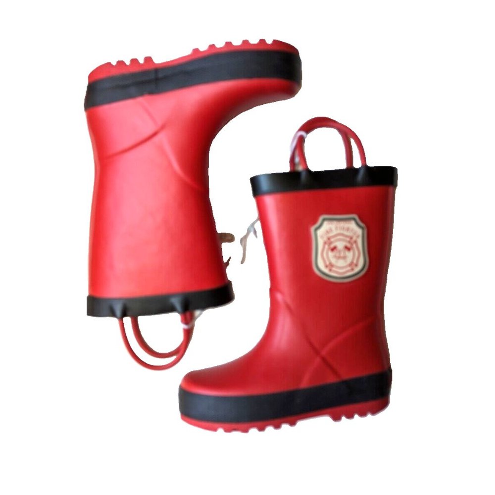Carter's Toddler Boy Rain Boot Kids FIRE FIGHTER Rainboot Pull-On Handle Red 5,6 - Picture 4 of 6